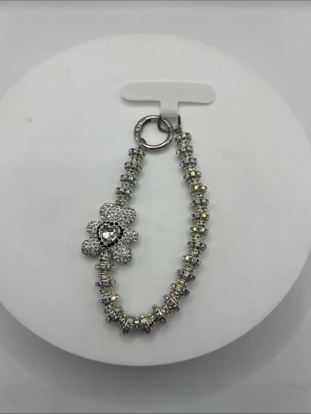 620. Crystal Teddy Bear Silver & Crystal Charm Phone Holder/Phone Chain